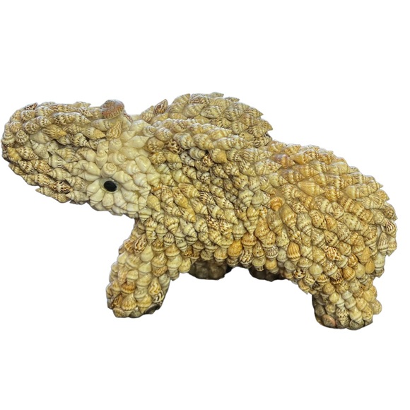 Sea Shell Encrusted Elephant Figurine Hand Made Beachy Forest Animals Good Luck. - Picture 2 of 8